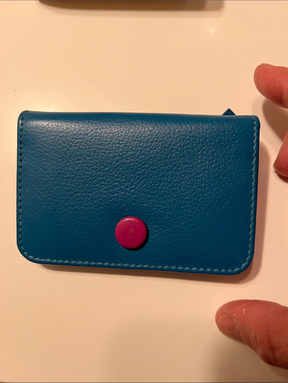 Barneys New York Teal Card Wallet with Pink Snap